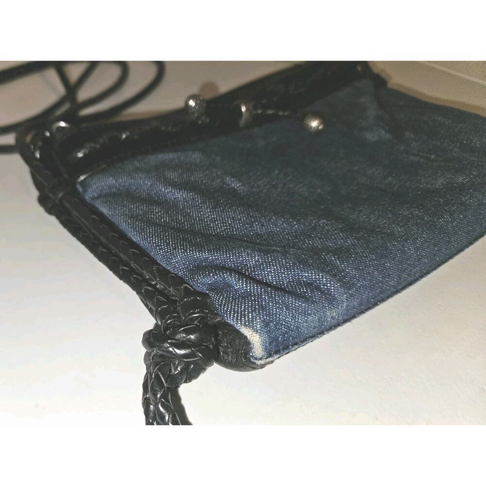 Brighton Denim and Leather Crossbody Bag Purse 8x7 - Picture 6 of 8